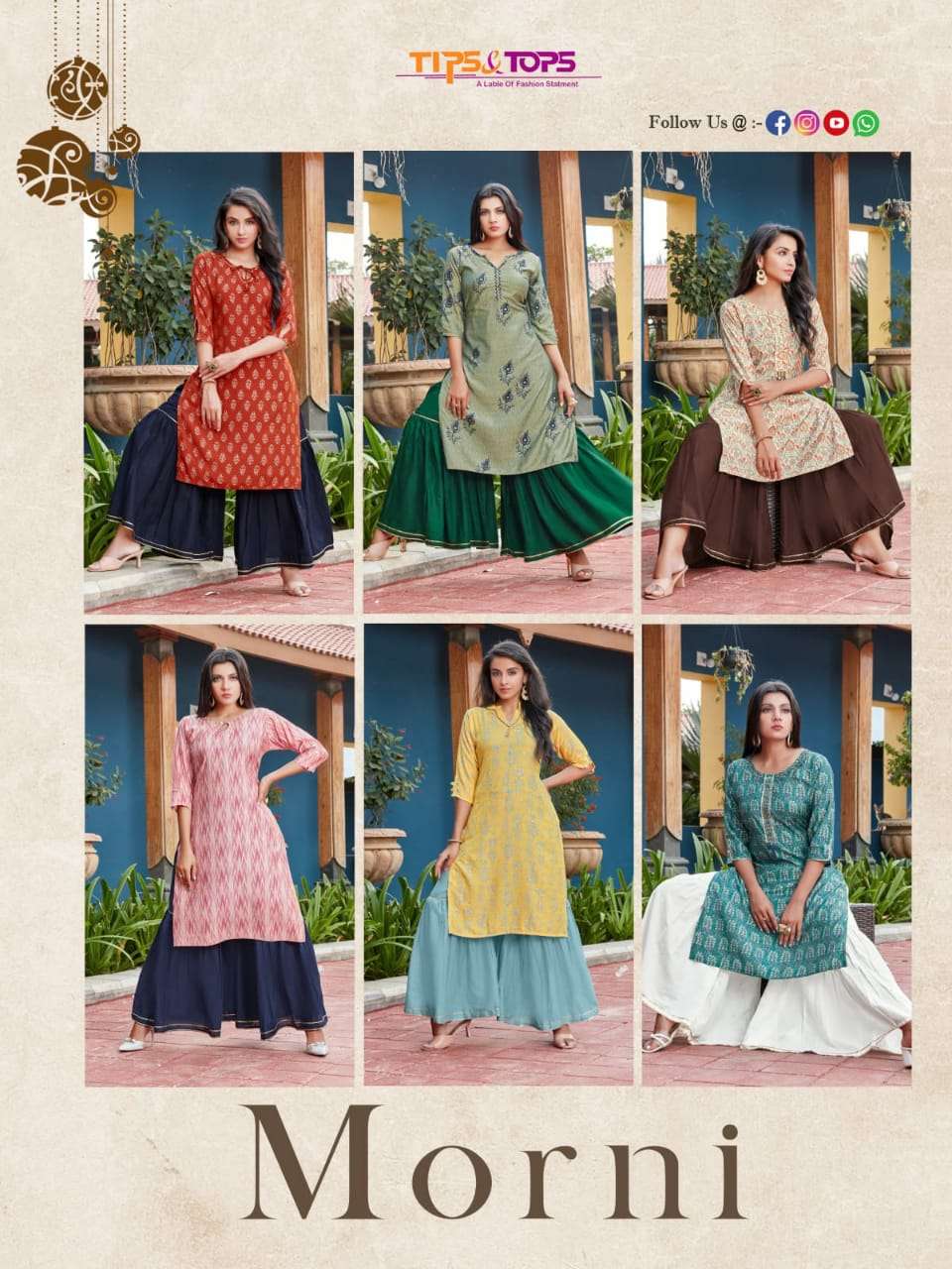 TIPS & TOPS PRESENTS MORNI CHANDERI MUSLIN HANDWOK WHOLESALE KURTI WITH SHARARA